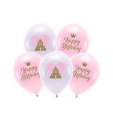 Ekologické balónky 33 cm, Happy Birthday, světle růžová a světle lila barva