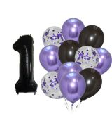 Balónkový set 1.narozeniny, fialovo-černý, 12 ks