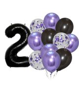 Balónkový set 2.narozeniny, fialovo-černý, 12 ks