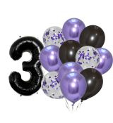 Balónkový set 3.narozeniny, fialovo-černý, 12 ks