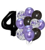 Balónkový set 4.narozeniny, fialovo-černý, 12 ks