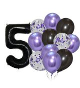 Balónkový set 5.narozeniny, fialovo-černý, 12 ks