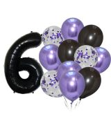 Balónkový set 6.narozeniny, fialovo-černý, 12 ks