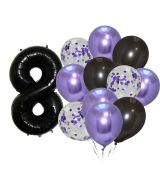 Balónkový set 8.narozeniny, fialovo-černý, 12 ks